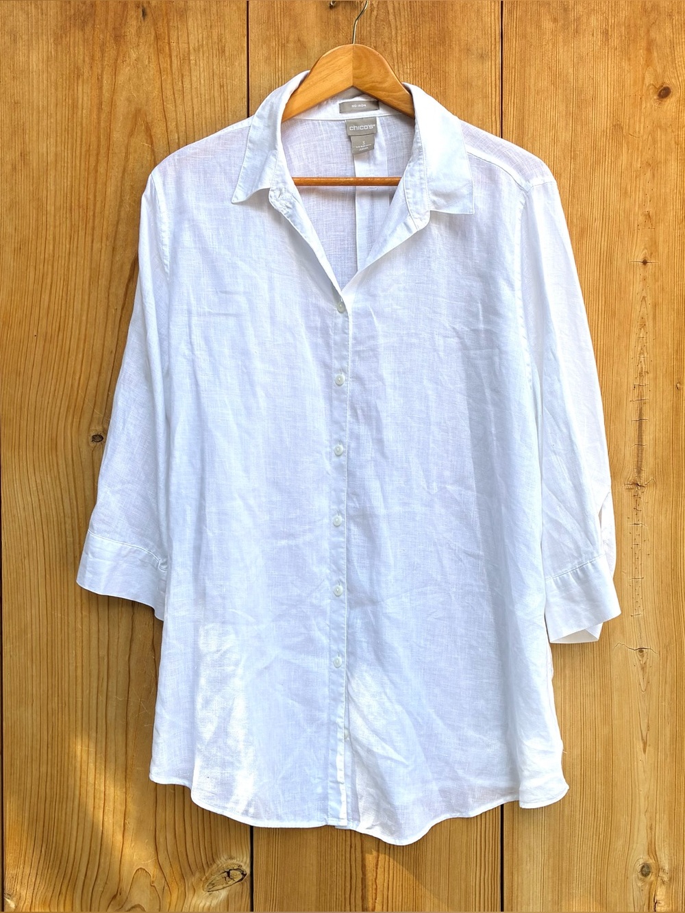 Chico’s EUC White Linen No Iron Button Up Shirt Sz XL - Picture 3 of 7